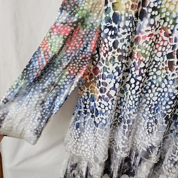 Ali Miles Tunic Women XL Colorful Tiered Semi Sheer Artsy Art to Wear 3/4 Sleeve - Picture 10 of 11